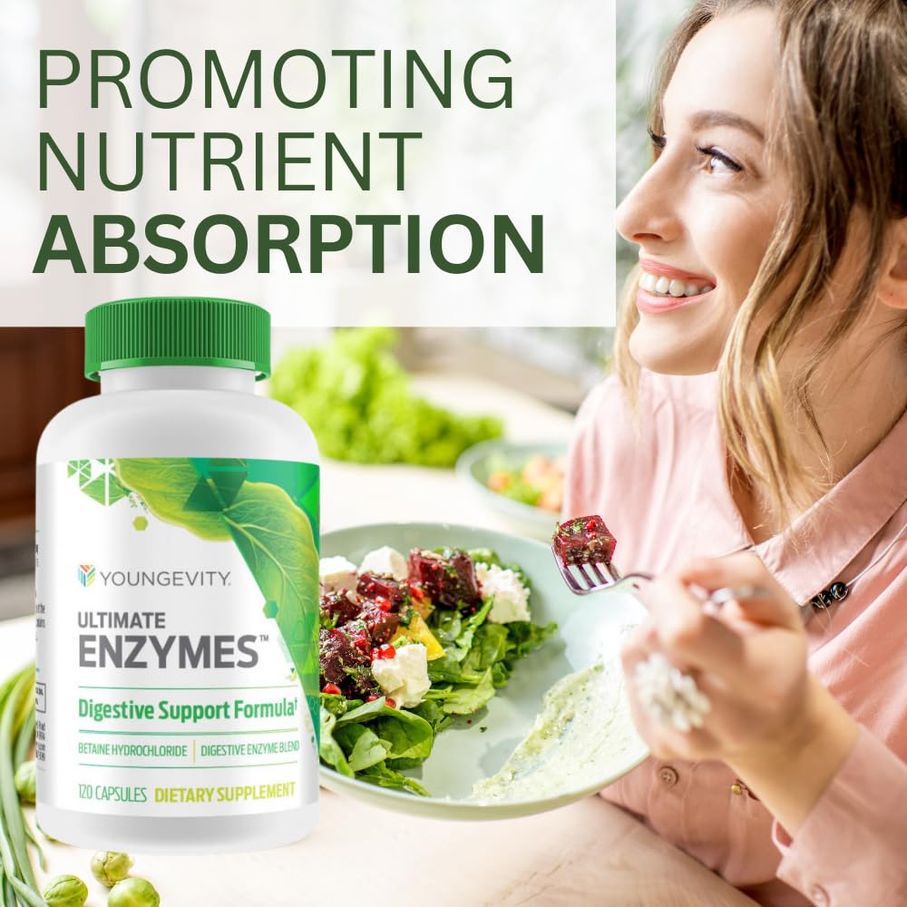 Youngevity Ultimate Enzymes 4-pack packaging image emphasizes value and consistency in digestive support.