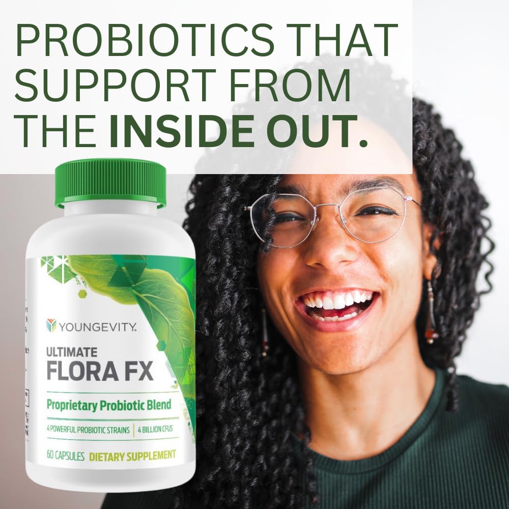 Youngevity Ultimate Flora FX set image represents a 4 bottle value pack for reliable daily use.