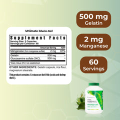 Youngevity Ultimate Gluco Gel bottle back reveals supplement details for bone and cartilage care