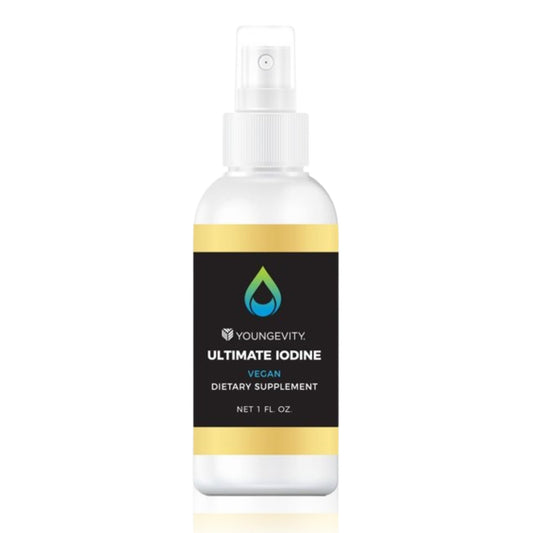 Youngevity Ultimate Iodine bottle front showing vegan liquid supplement for daily energy support