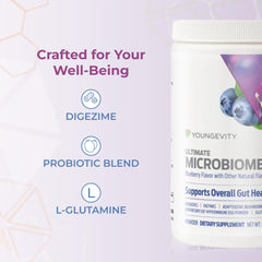 Youngevity Ultimate Microbiome probiotic image emphasizes 50 Billion CFU potency.