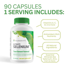 Youngevity Ultimate Selenium nutrition label highlights I-selenomethionine and antioxidant blend