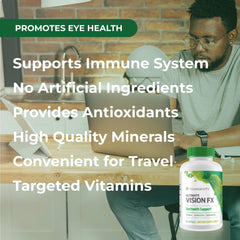 Vitamins A, C, E with minerals shown beside the Vision FX label.