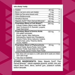 Close-up of Youngevity Ultra Body Toddy label highlights minerals and phytonutrients.