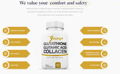 Young+ label detail showing ingredients for skin and wellness benefits.