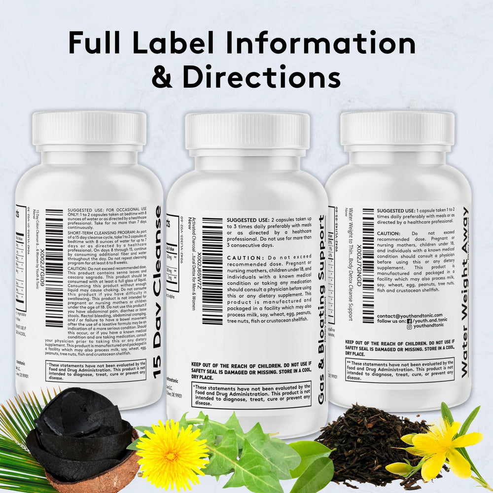 GMP and US-made label on Youth & Tonic Belly Bloating Relief bottle