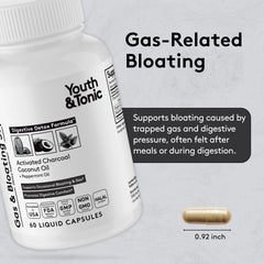 Pouring Youth & Tonic Belly Bloating Relief capsules for meal-time relief