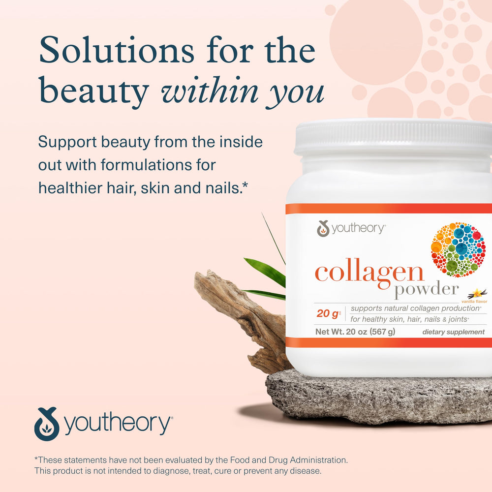 Youtheory Collagen Powder on display emphasizes quality and trust.