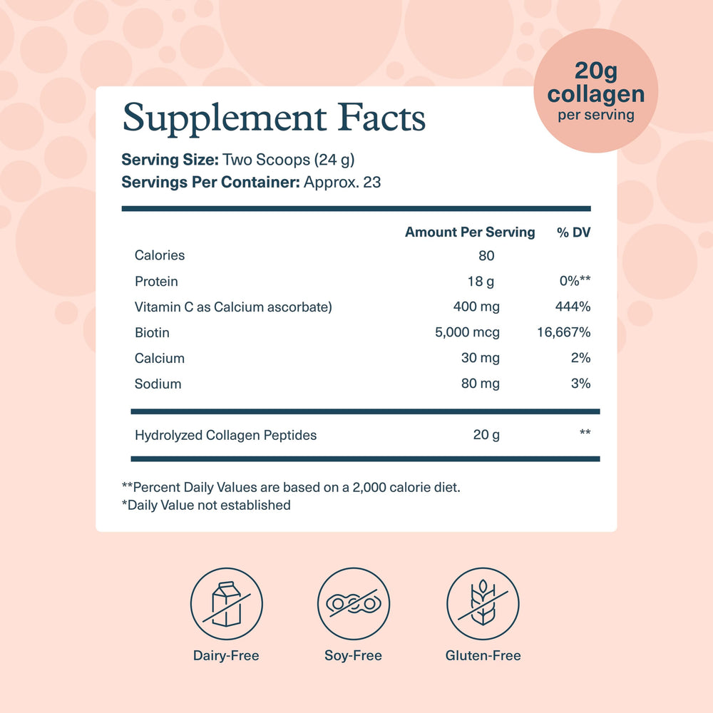 Youtheory Collagen Powder vanilla label shows ingredients and serving size for informed use.