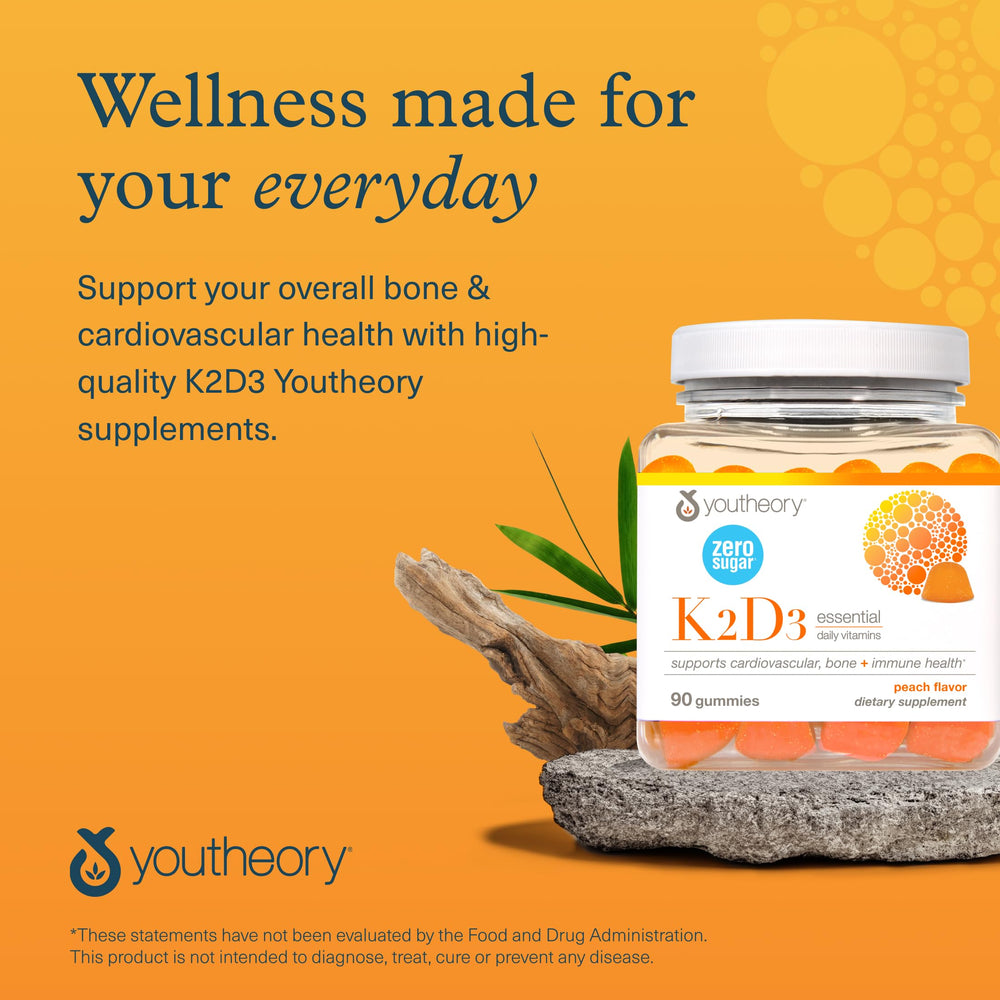 Youtheory K2D3 Zero Sugar Gummy closeup of gummy texture and flavor appeal