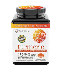 Youtheory Turmeric Enhanced Formula bottle packshot showing the product and capsules for antioxidant support