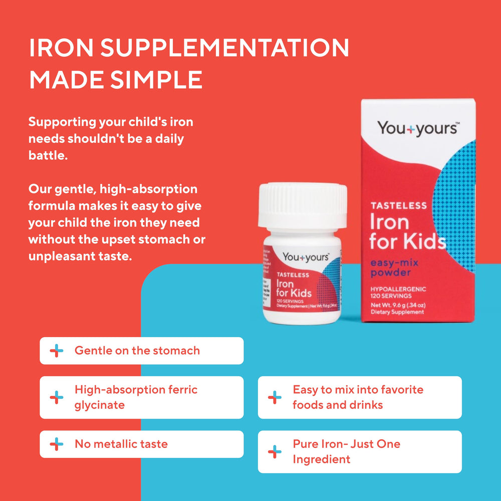 You+yours bottle provides 120 servings of 15 mg elemental iron.