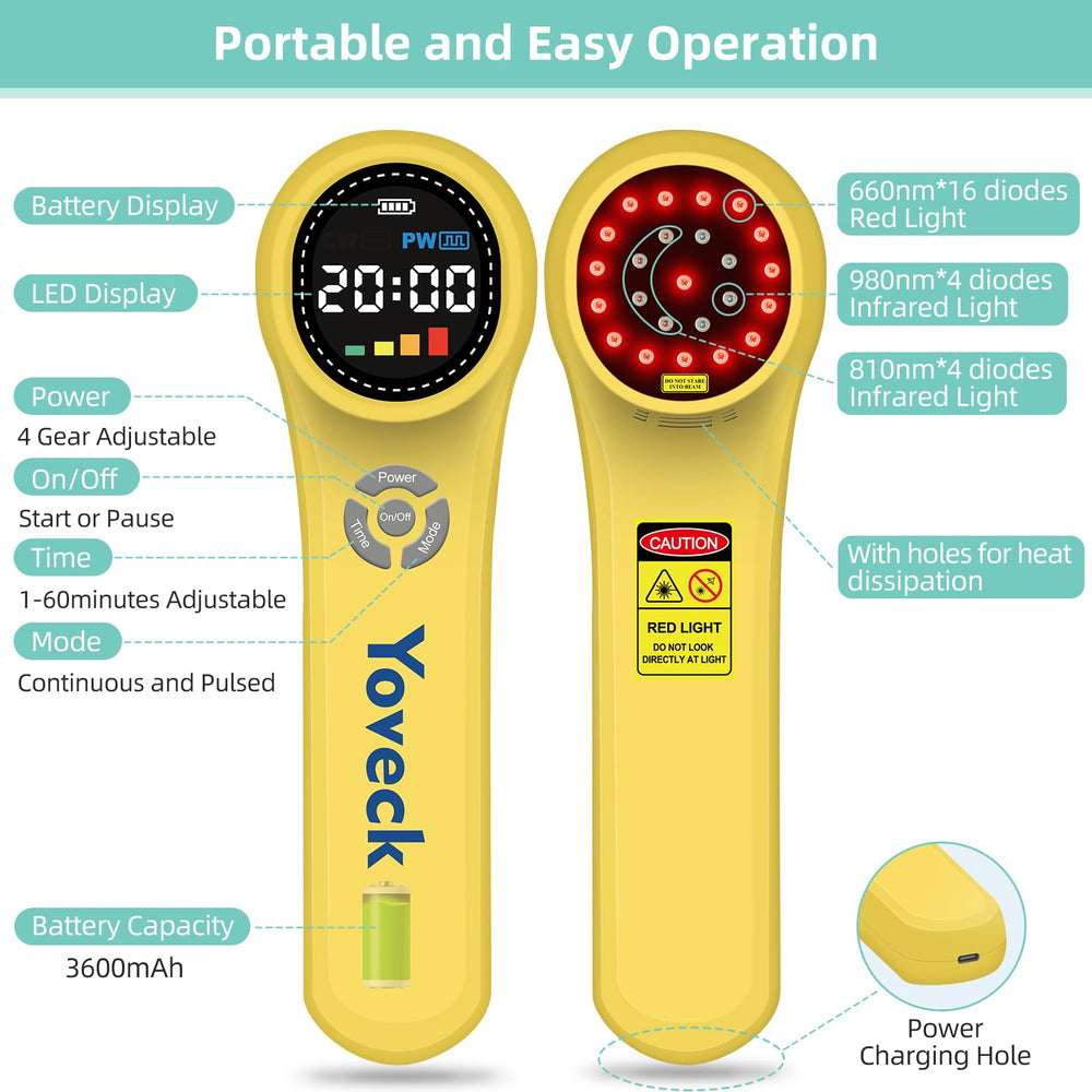 Yoveck red-light therapy device control panel, simple settings for adjustable sessions.