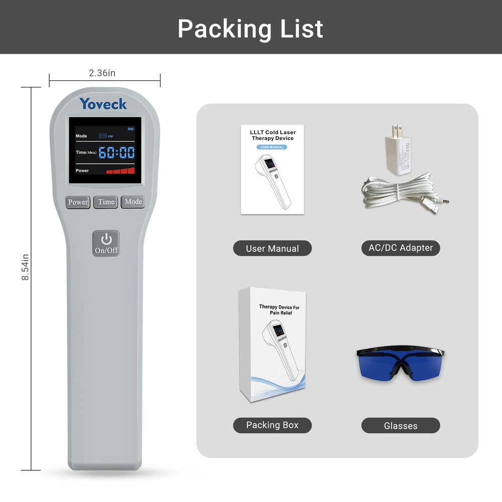 Yoveck eye protection glasses included for safe light therapy sessions.