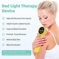 Yoveck red-light therapy device side view, ergonomic handheld design for targeted sessions.