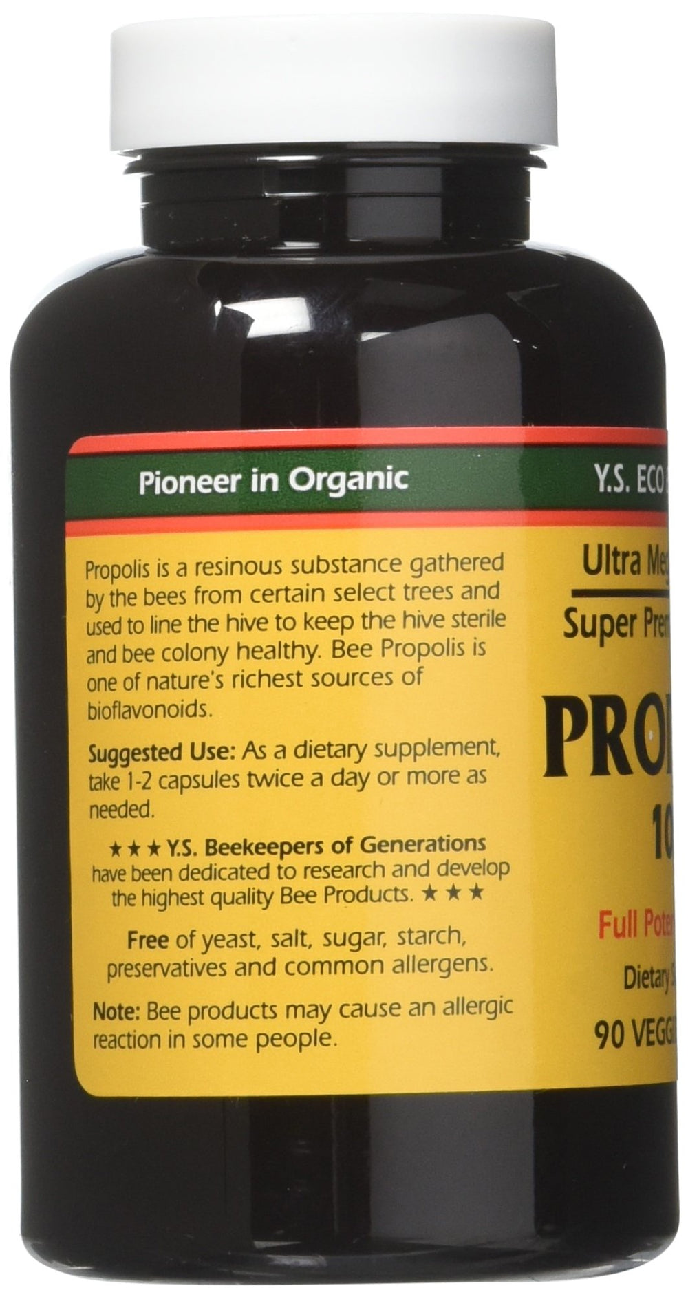 Close-up of YS Eco Bee Farms Propolis 1000 capsules showing smooth coating.