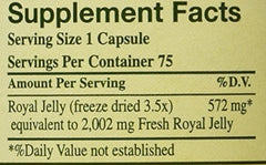 YS Eco Bee Farms royal jelly capsules 75-count packaging close-up for reliable daily use.