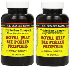 YS Eco Bee Farms bottle shows royal jelly pollen propolis ginseng for daily vitality