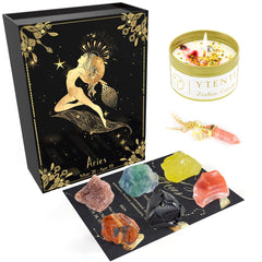 YTENTE Aries sign candle with crystals creating a calming ambiance