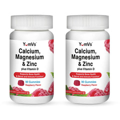 YUM-V'S bottle of Calcium Magnesium Zinc Vitamin D gummies for everyday bone support