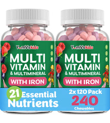 YUM-V'S Kids Multivitamin with Iron bottle front for daily immune support