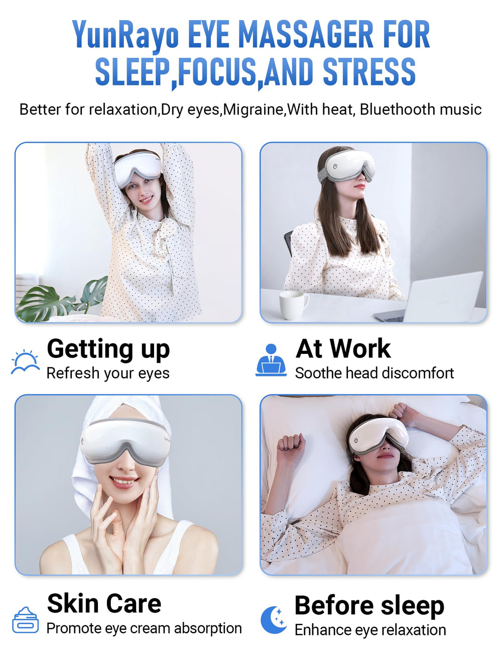 YunRayo eye massager packaged with a dustproof pouch
