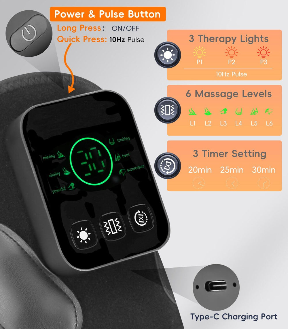 YUQBLITTY knee brace control panel touchscreen enables easy heat and massage customization.