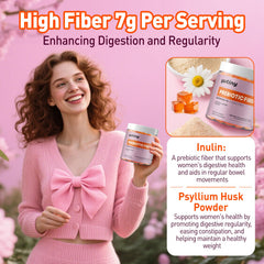 Yutiny fiber gummies packaging front emphasizing prebiotic fiber from inulin and psyllium