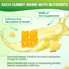 YUULAI iron gummies vegan gluten-free badge appeals to dietary-conscious shoppers.
