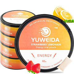 YUWEIDA caffeine energy pouches 80mg can close-up for quick focus and sustained alertness.