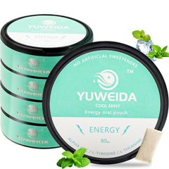 YUWEIDA caffeine nootropic pouches front view in mint packaging for quick energy.