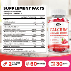 YXSW Calcium Gummies pour shot showing convenient on the go consumption with raspberry flavor