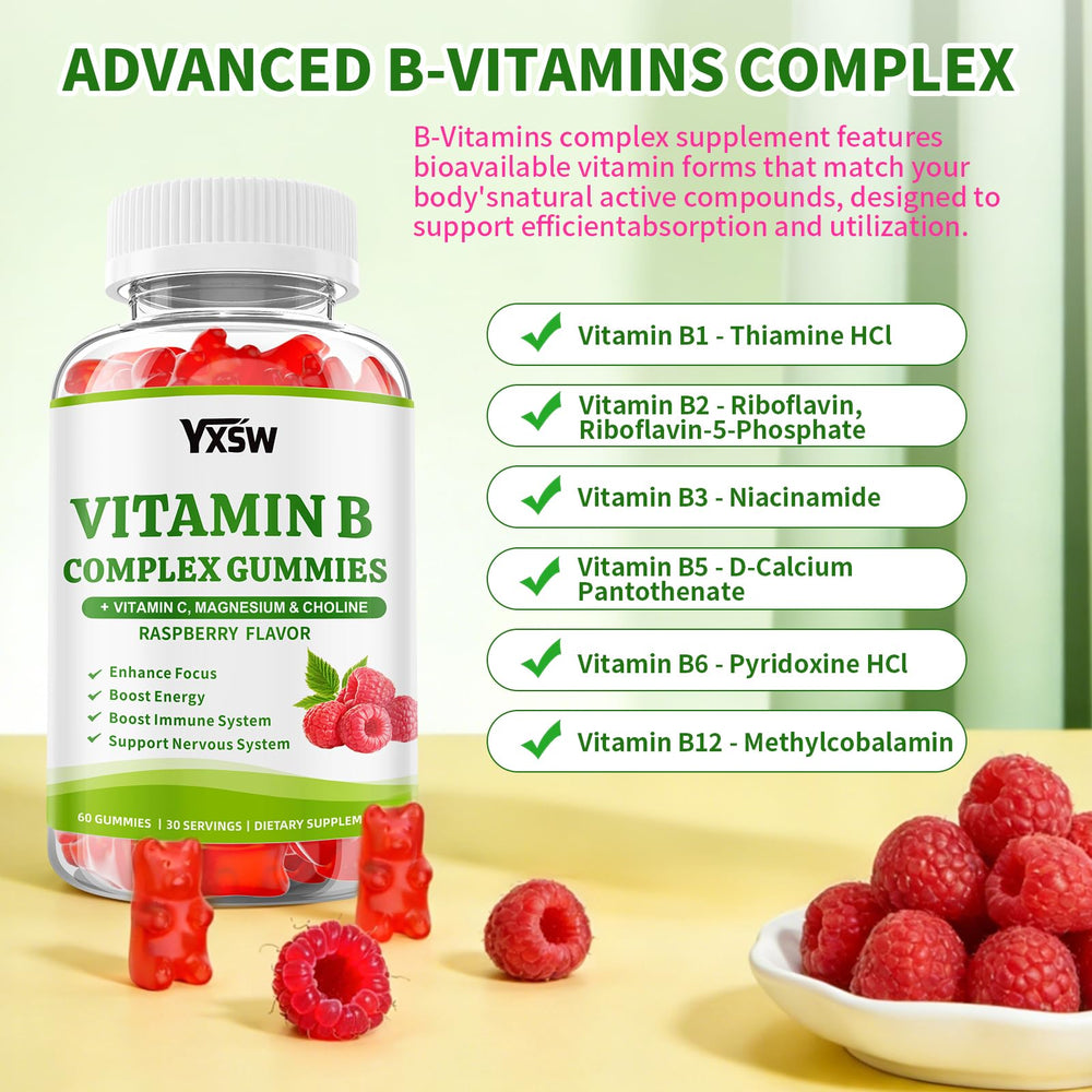 YXSW Vitamin B Complex Gummies on a desk ready for study or work
