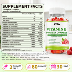 YXSW Vitamin B Complex Gummies serving with raspberry flavor for focus and mood