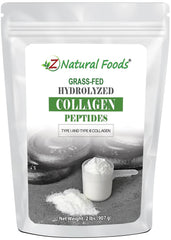 Z Natural Foods collagen peptides powder bottle shows premium collagen for skin, hair, nails, and joints.