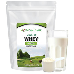 Z Natural Foods Grass-Fed Whey bag shows pure ingredients for daily nutrition