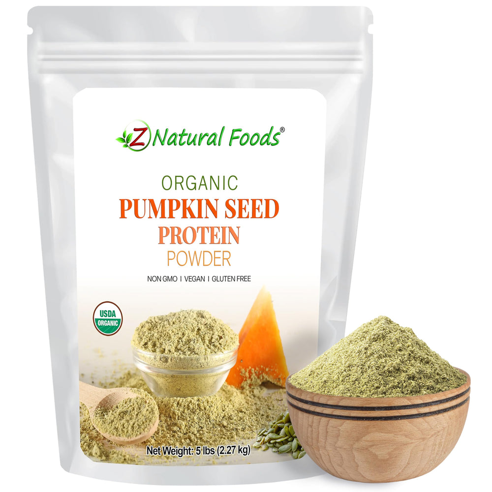 Z Natural Foods Organic Pumpkin Seed Protein Powder front package, protein-rich plant ingredient for shakes