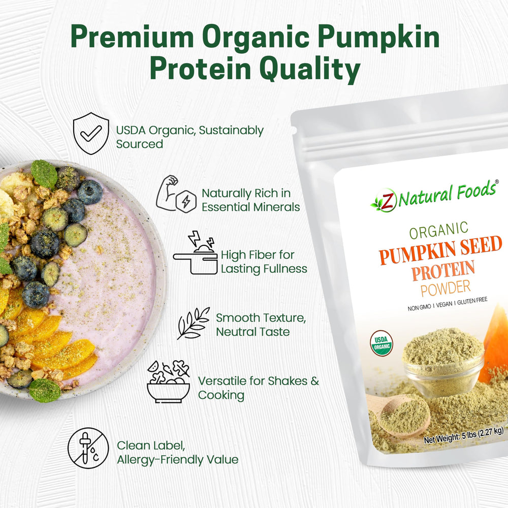 Z Natural Foods Organic Pumpkin Seed Protein Powder measuring scoop, easy portion control for smoothies