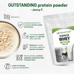 Z Natural Foods Ultra Whey Isolate pour shot highlights flavorless powder blends easily.