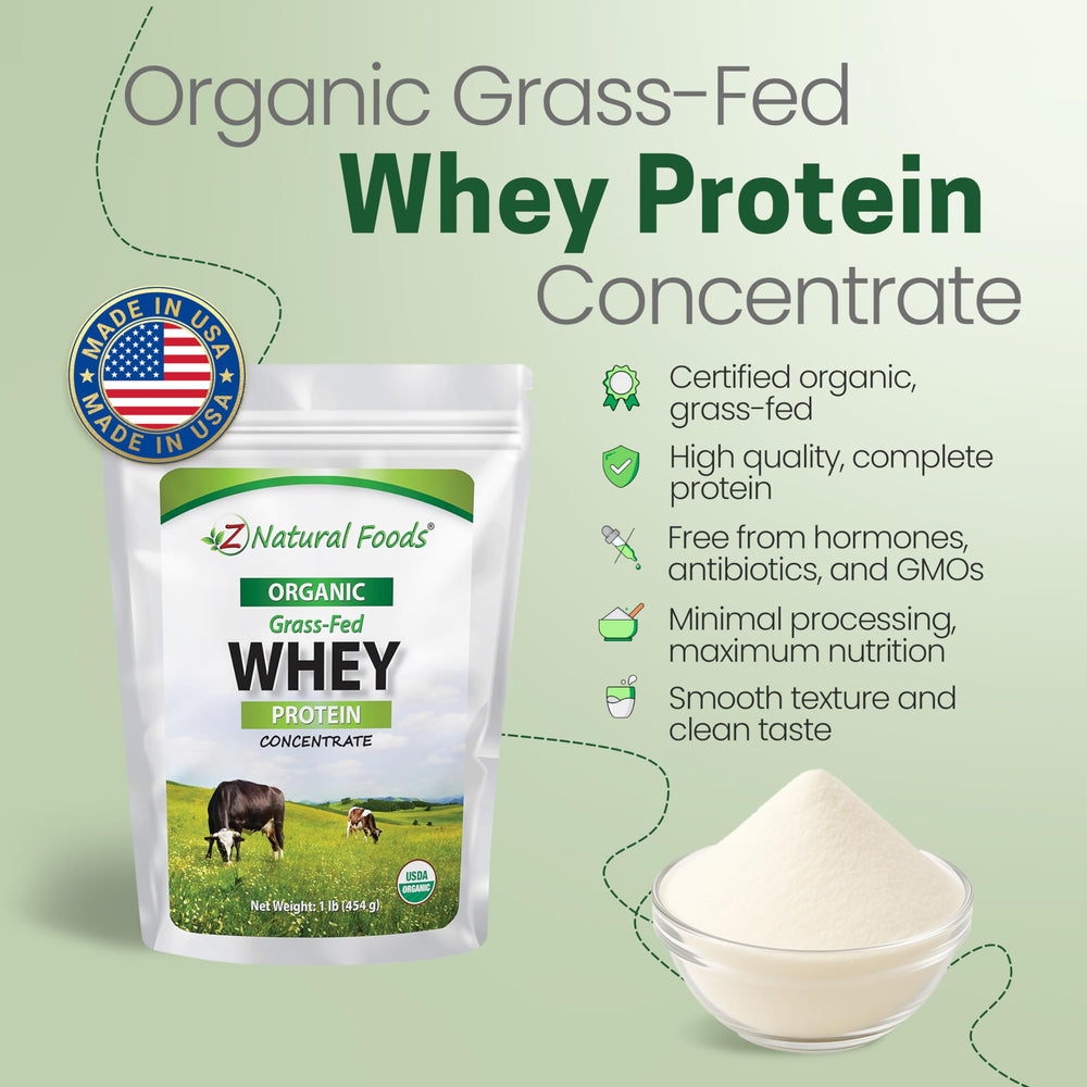 Z Natural Foods cold-processed whey label emphasizing purity and minimal processing.