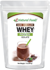 Z Natural Foods whey protein isolate dark chocolate tub ideal for quick shakes.