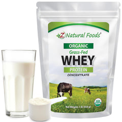 Z Natural Foods whey protein powder scoop for versatile smoothies and recipes.