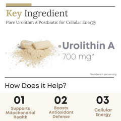 ZAB Urolithin A bottle label close-up emphasizing purity and dosage.