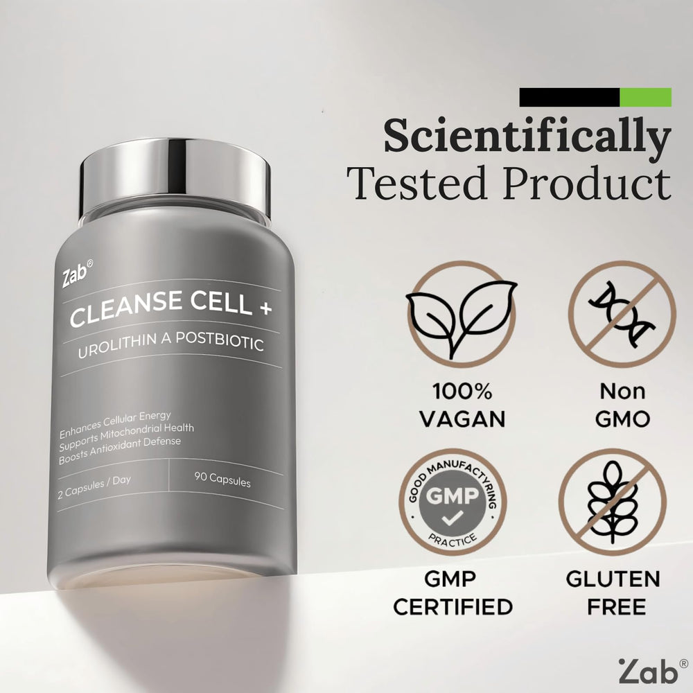 ZAB Urolithin A capsules close-up showing high-potency 700mg per serving.