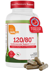 Zahler 120/80 blood pressure bottle front view supports daily cardiovascular routine.