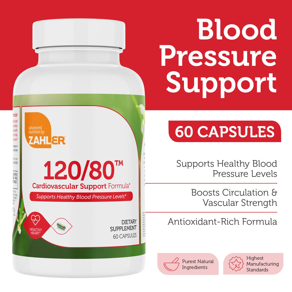 Zahler 120/80 capsules close-up highlights easy-to-swallow daily supplement.