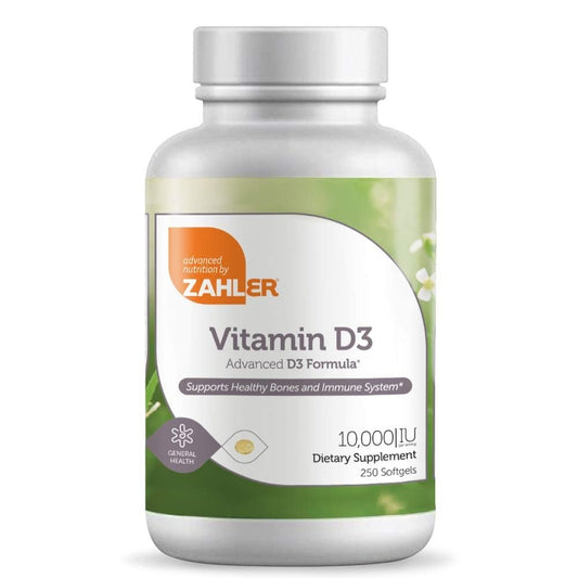 Zahler Advanced D3 10,000 IU softgels bottle for daily wellness