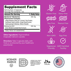 Zahler Berberine supplement with vegetarian and kosher ingredients.