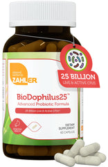 Zahler BioDophilus25 bottle shown for daily gut balance and easy dosing