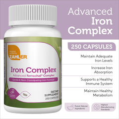 Zahler Iron Complex bottle pour illustrates easy daily dosing for adults.